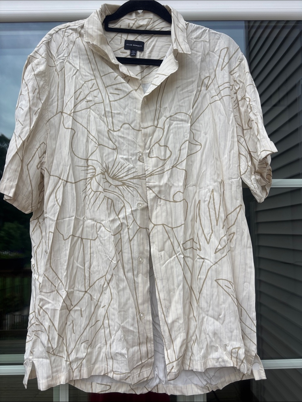 Club Monaco Cream and Tan Floral Short-Sleeve Shirt